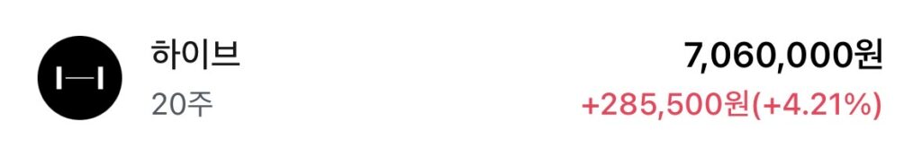 하이브 계좌 수익률 인증 화면