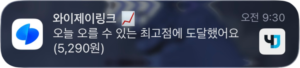와이제이링크 최고점 주가 알림