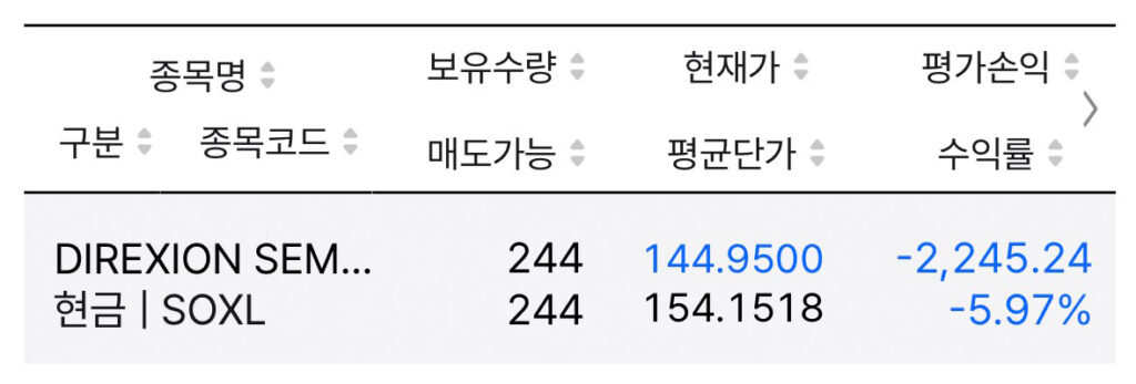 SOXL 무한매수법-13사이클 실제 계좌 현황(8월14일 종가기준)