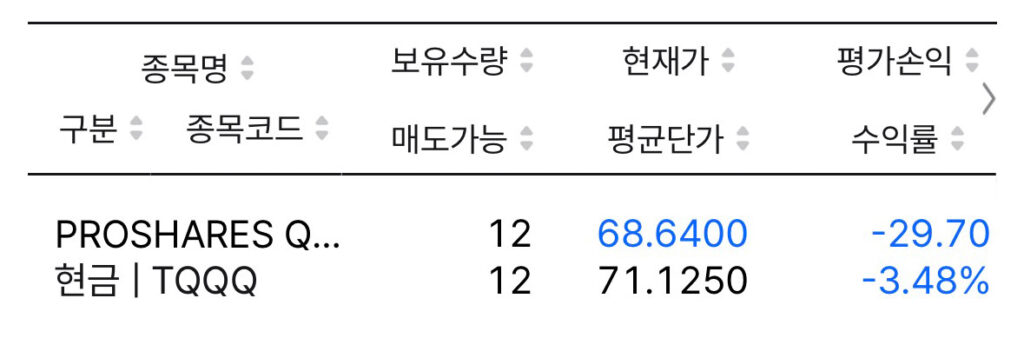 라오어 VR 7기 3주차 TQQQ 실제 보유 계좌 현황